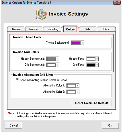 Invoice Settings - Colors