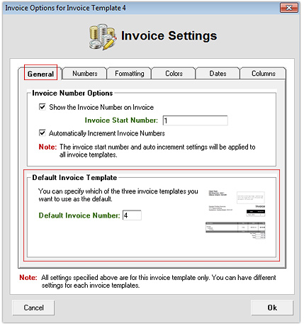 Invoice Settings - General