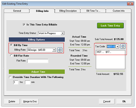 Time Entry - Billing Info Tab