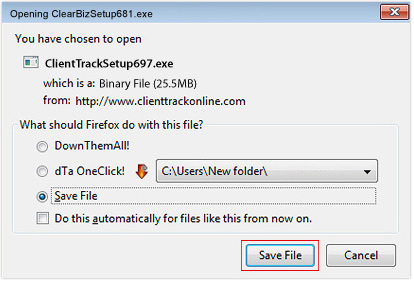 Save Client Track Setup File Screenshot