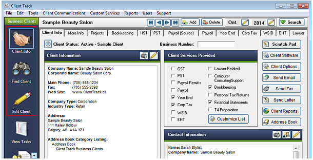 Client Information Screenshot