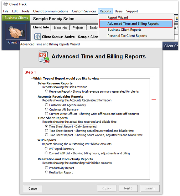 Advanced Time & Billing Reports Screenshot