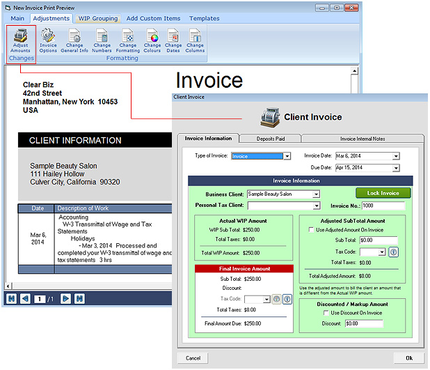 Invoice & Client Deposit Screenshot