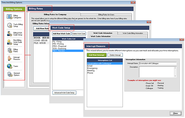 Billing Setup Options Screenshots