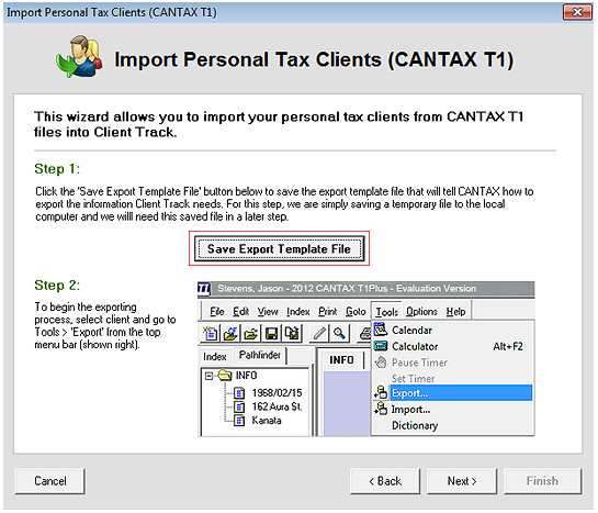 Export CANTAX T1 Screenshot (Step 2)