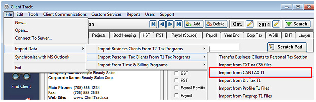 Export CANTAX T1 Screenshot (Step 1)