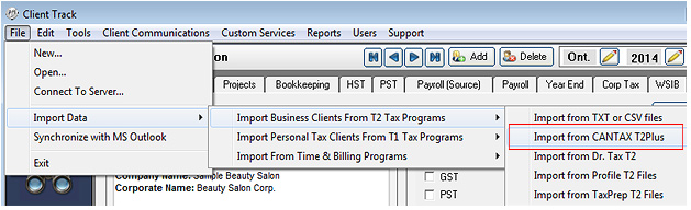 Export CANTAX T2 Screenshot (Step 1)